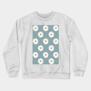 retro slate blue gray camel daisy pattern Crewneck Sweatshirt